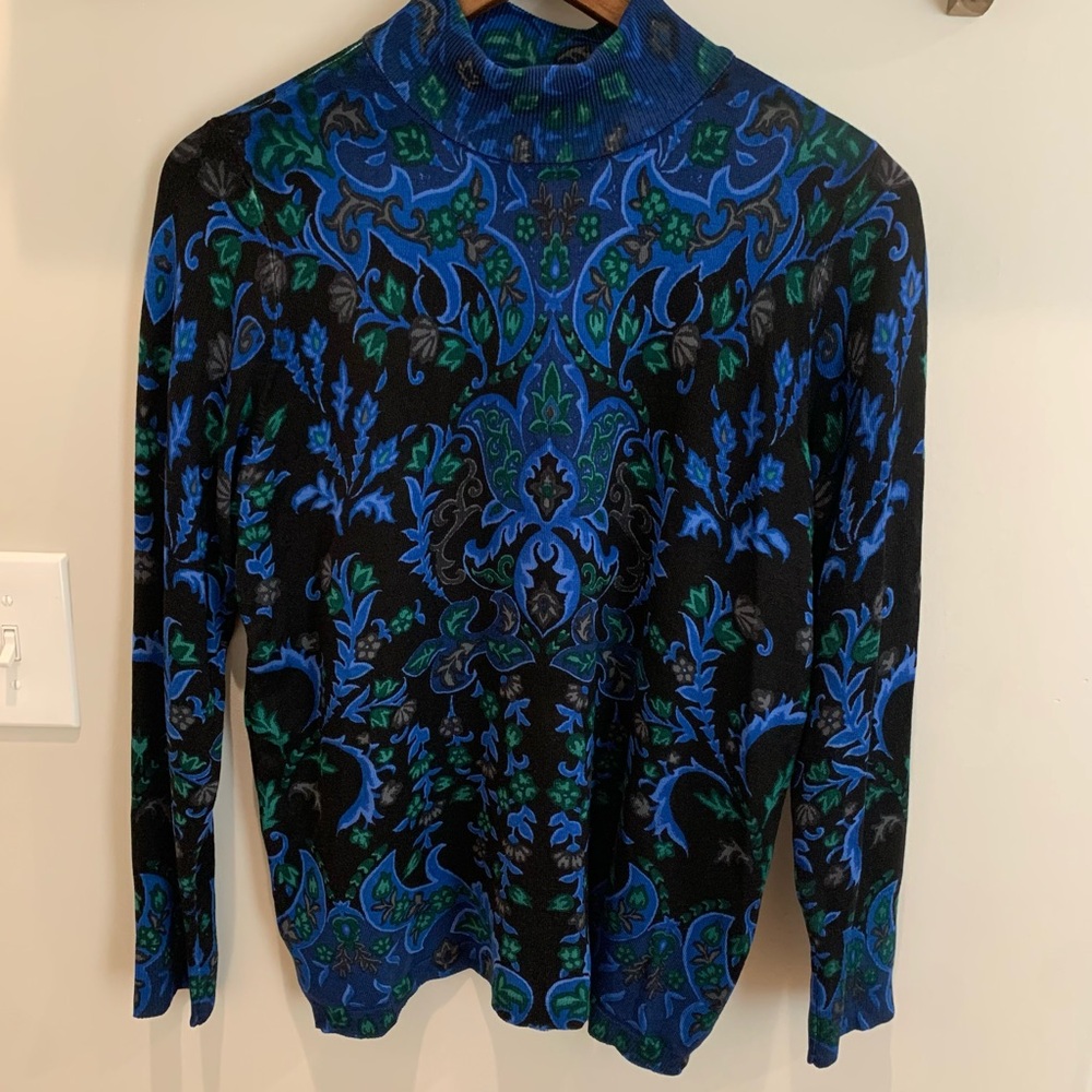 Chico’s Cobalt Night Bohemian Print Turtleneck Sweater NWT